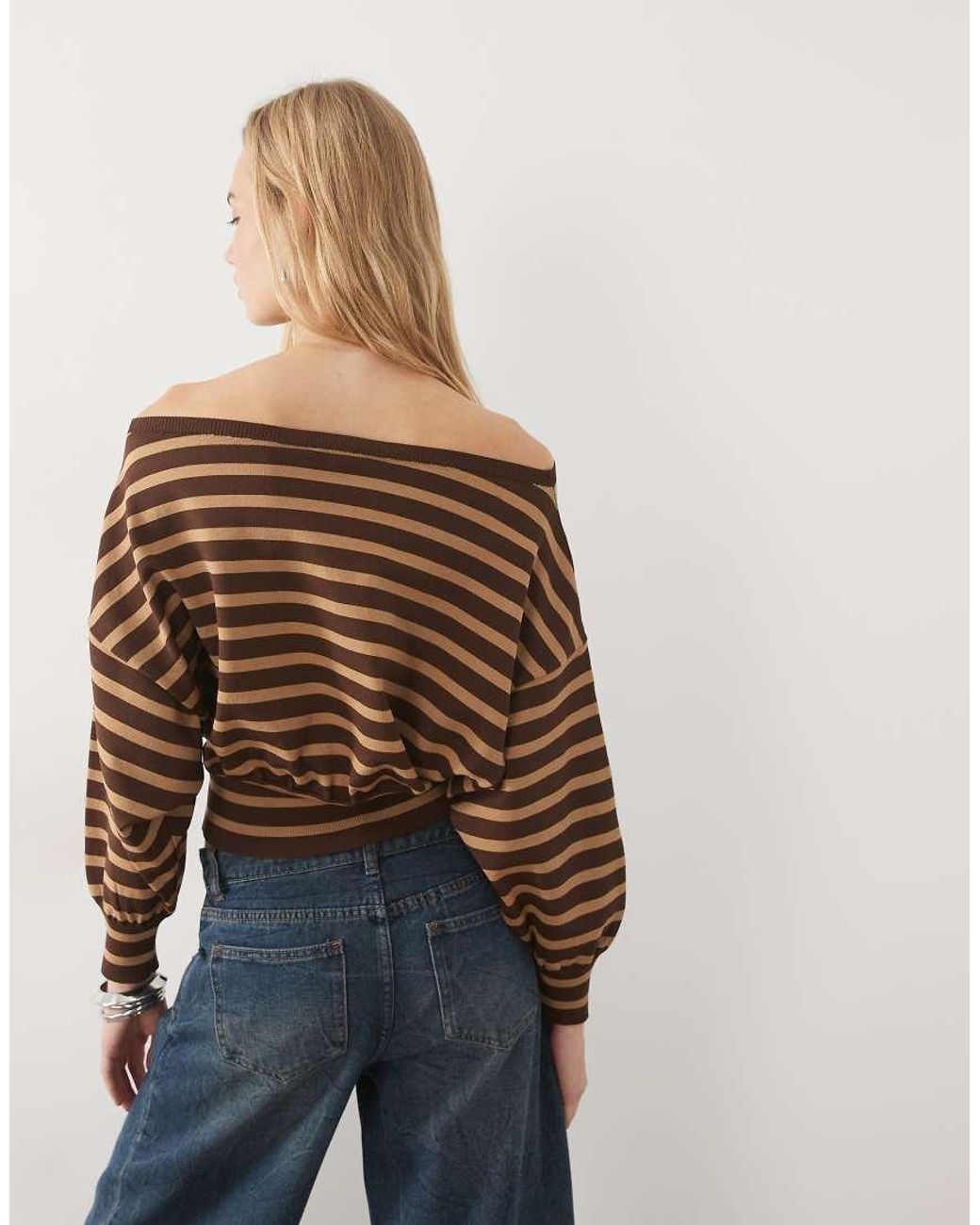 ASOS Blue Knitted Off Shoulder Jumper