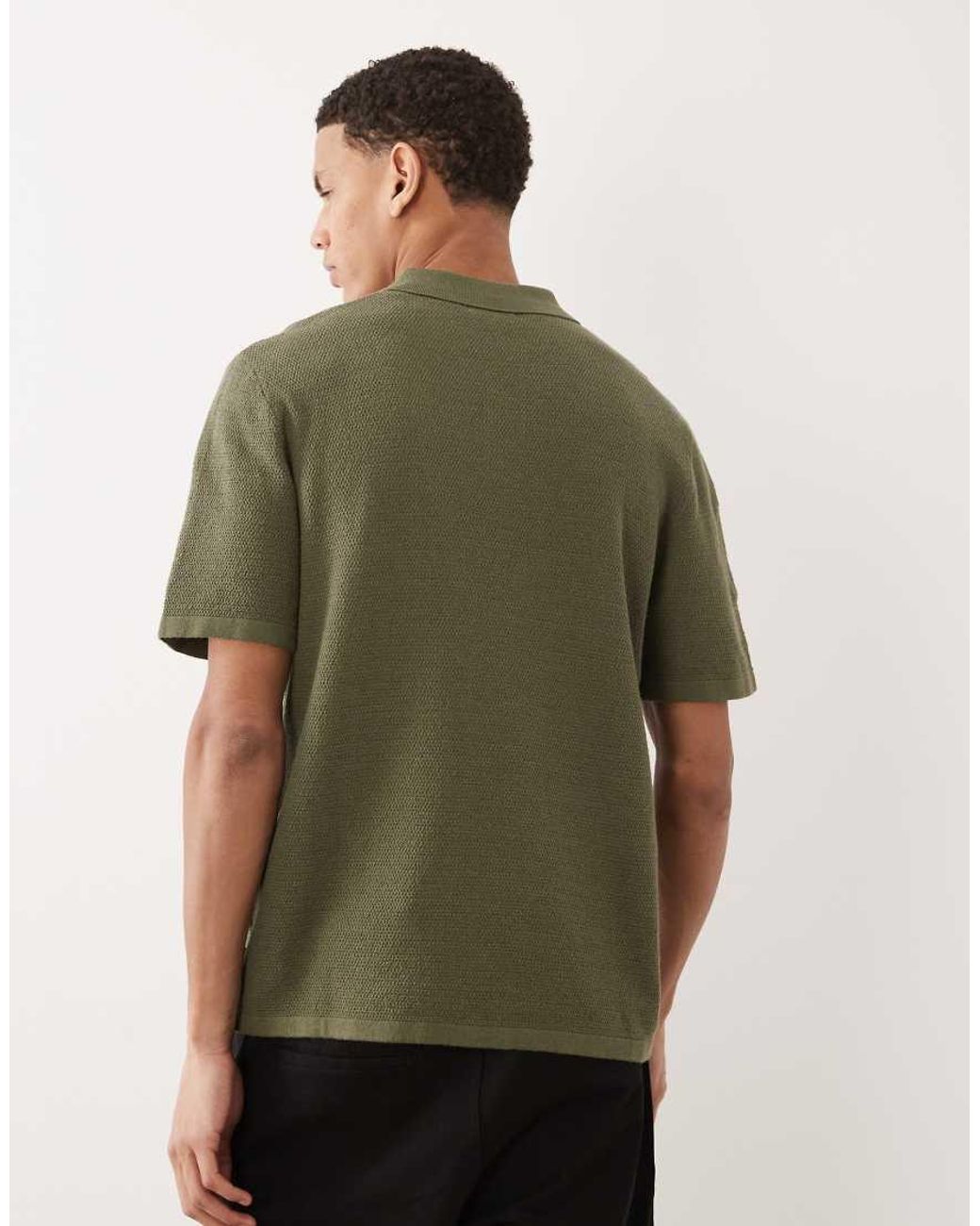 Jack & Jones Green Knit Polo Shirt With Short Sleeves for men