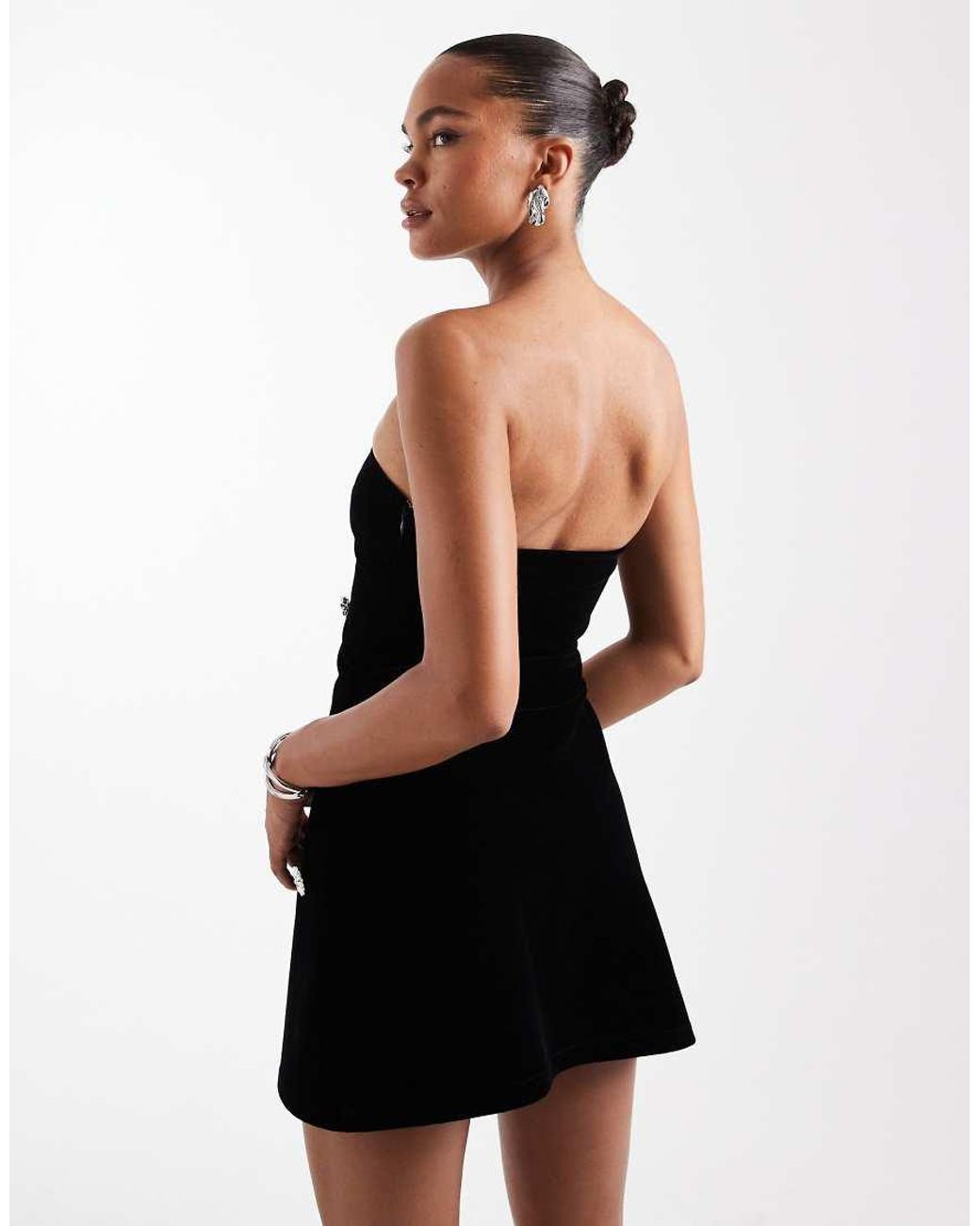 The Frolic Black Exclusive Velvet Embellished Bandeau Mini Dress