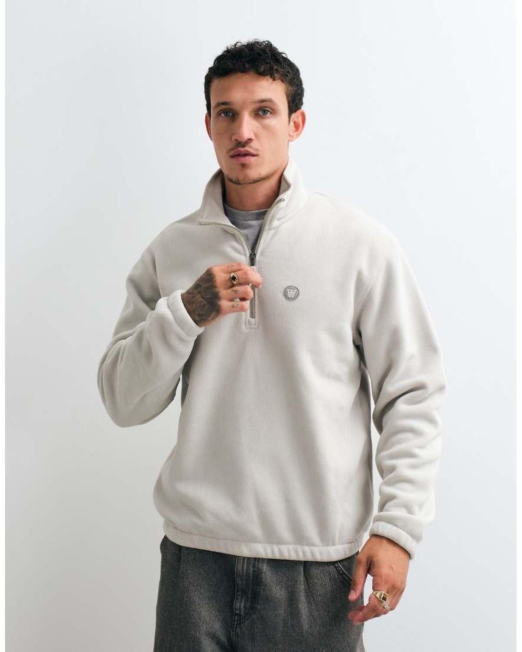 DOUBLE A by WOOD WOOD Gray Mitchel Half Zip Fleece Sweatshirt for men