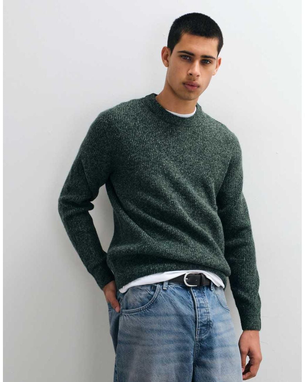 Jack & Jones Green Oversized Fluffy Jumper for men