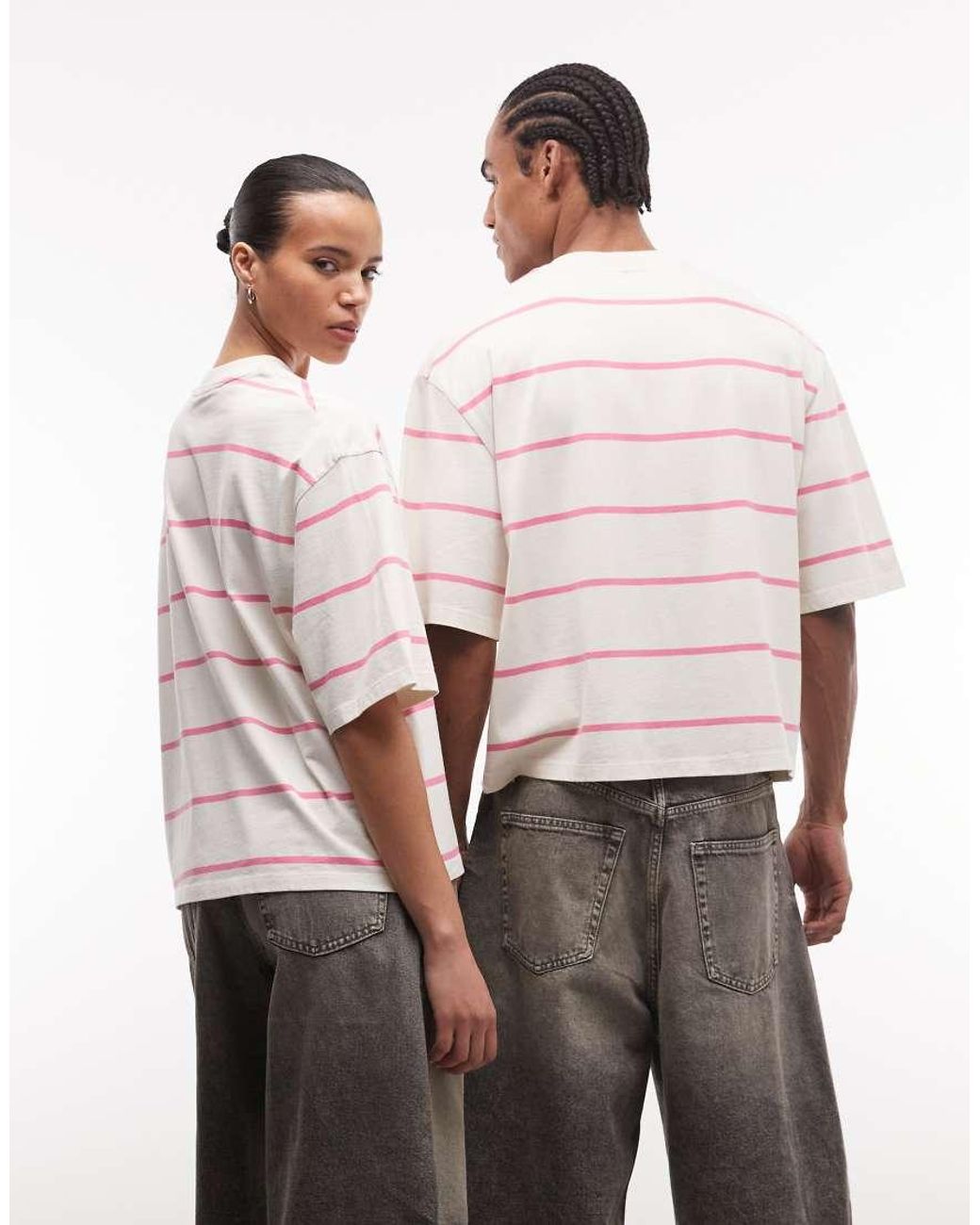 Collusion Pink Unisex Oversized Stripe Logo T-shirt