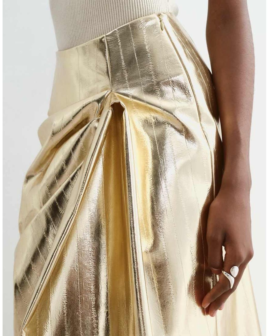ARRANGE Natural Metallic Hitched Side Midi Skirt
