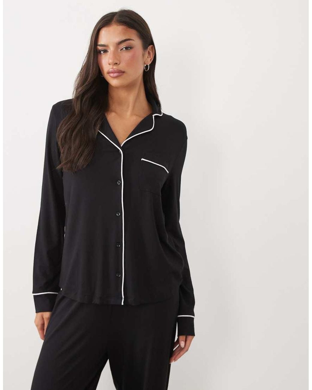 ASOS Black Super Soft Long Sleeve Shirt & Trouser Pyjama Set