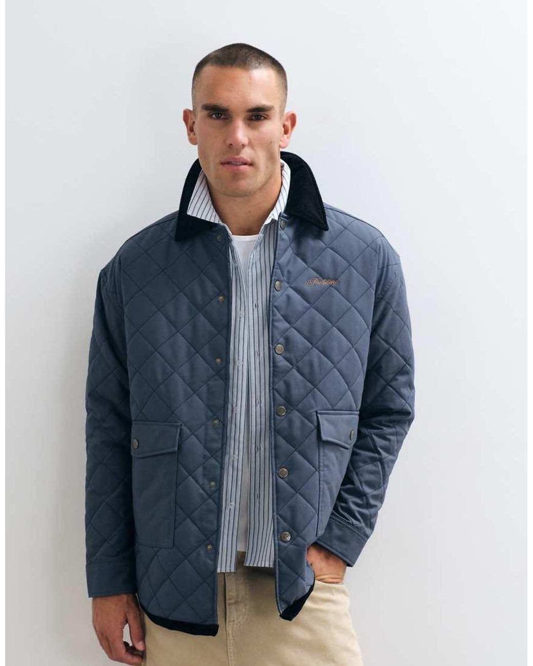Prohibited Blue Quilted Jacket With Contrast Collar for men