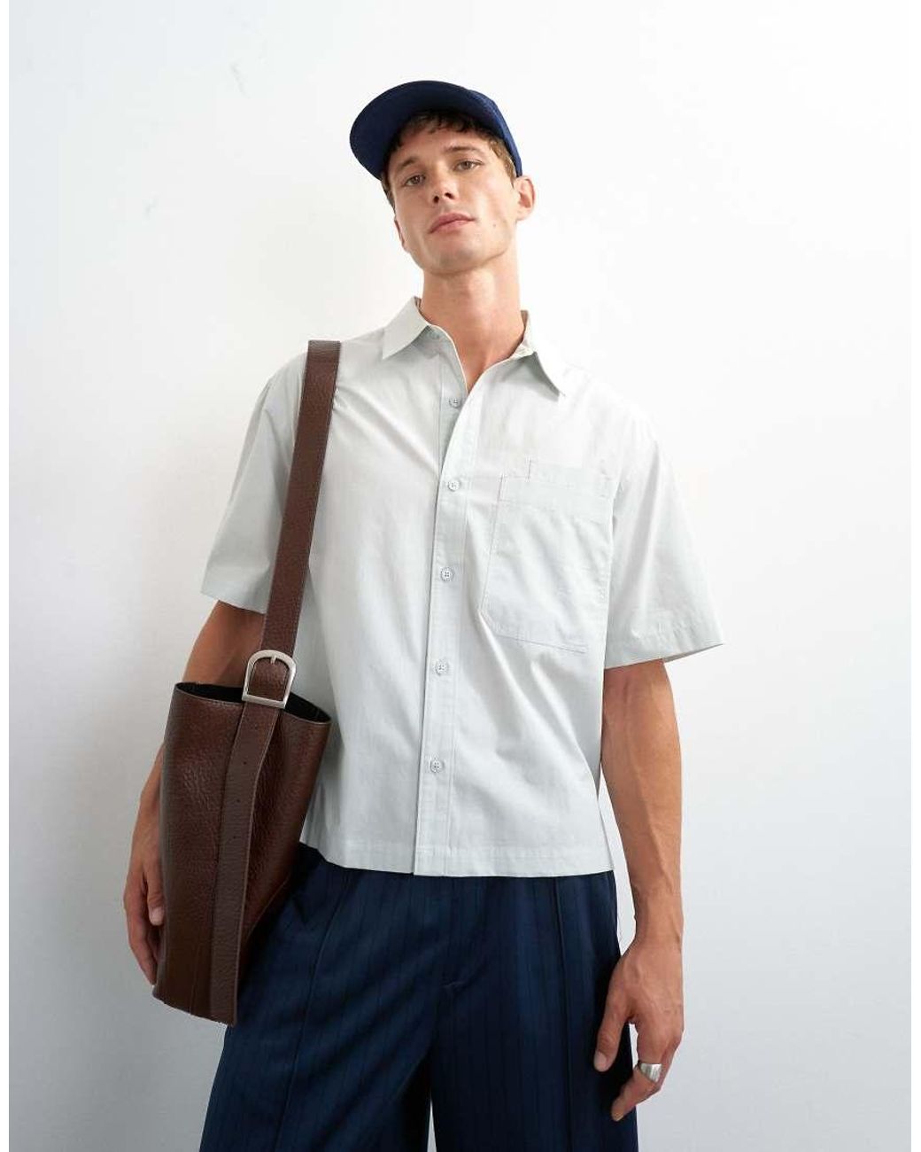 Topman White Relaxed Fit Crop Poplin Shirt for men