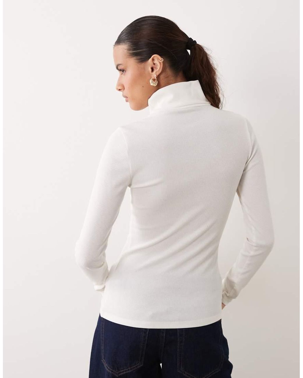 New Look Blue Ribbed Roll Neck Long Sleeve Top