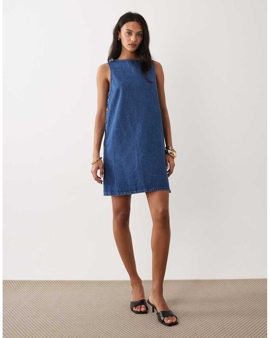 Nobody's Child Izzie Denim Pinafore Mini Dress-blue