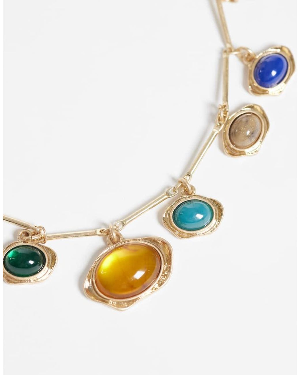 Reclaimed Vintage Metallic Gemstone Charm Bracelet