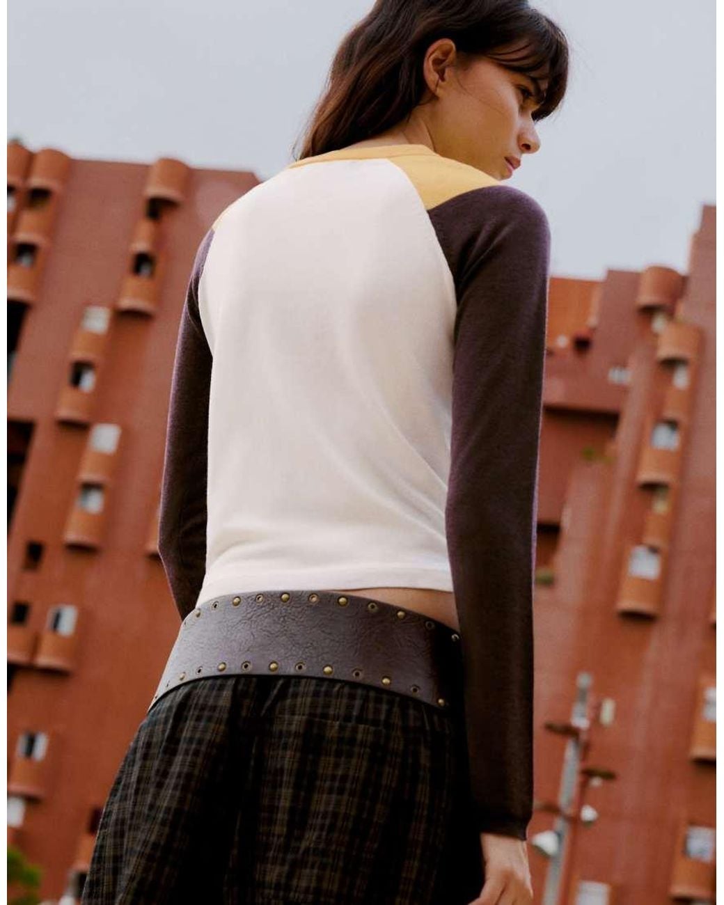 Bershka Brown Round Neck Raglan Jumper