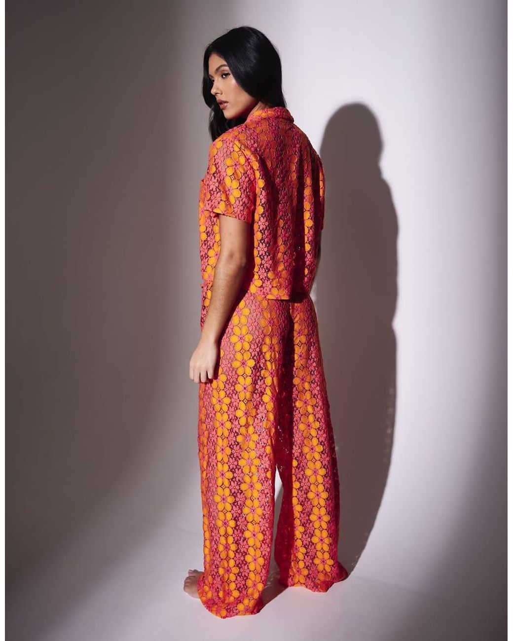 South Beach Multicolor Floral Crochet Wide Leg Beach Trousers