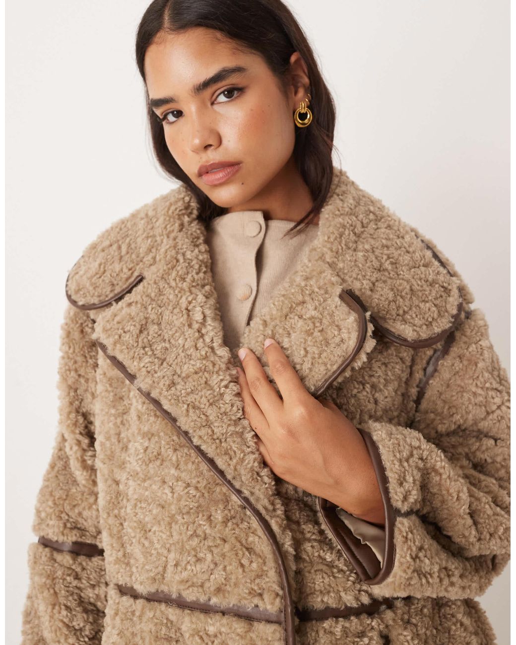 ASOS Natural Longline Shearling Coat