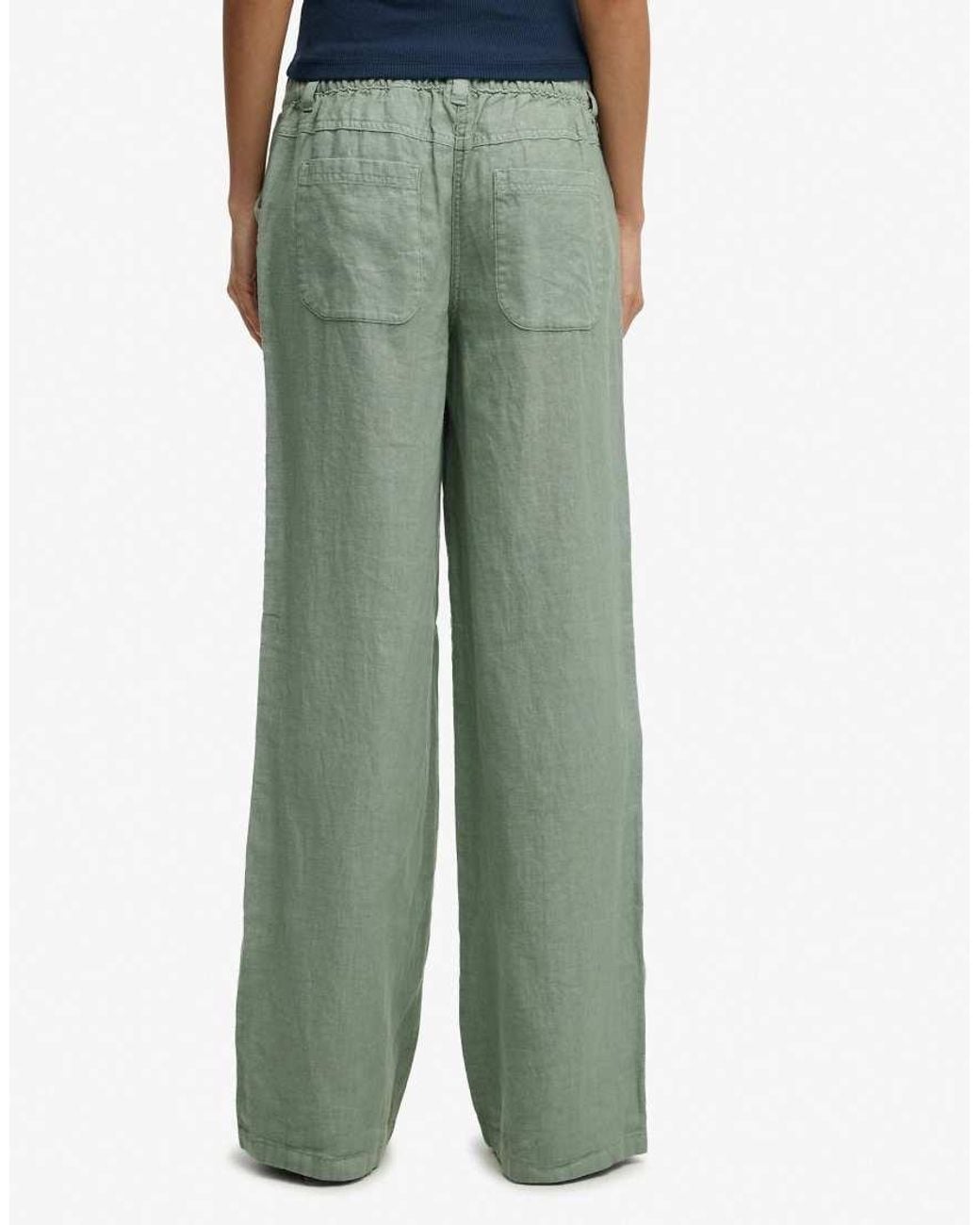 Superdry Green Linen Low Rise Pants