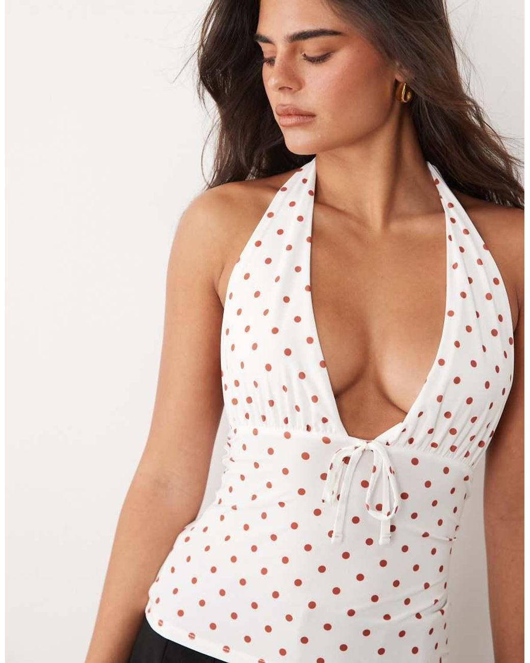 ASOS Brown Printed Slinky Halterneck Top