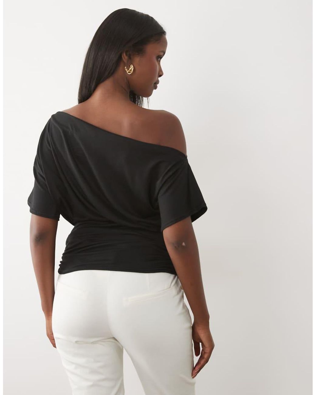 Missy Empire Black Soft Touch Off Shoulder Cinch Fitted Waist Top