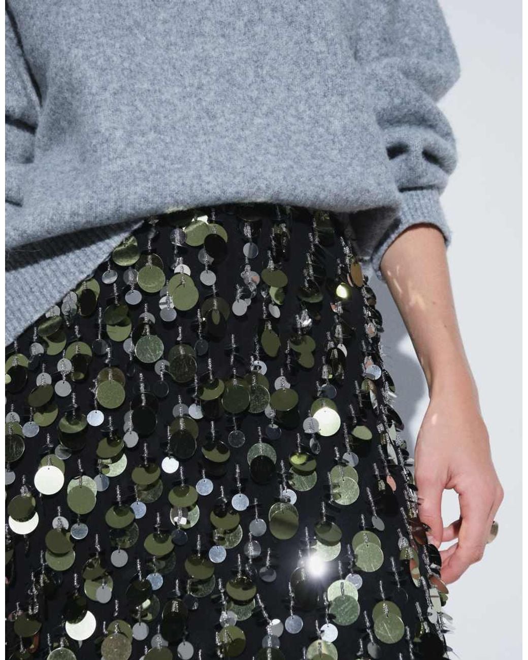 ASOS Gray Disc Sequin Midi Skirt