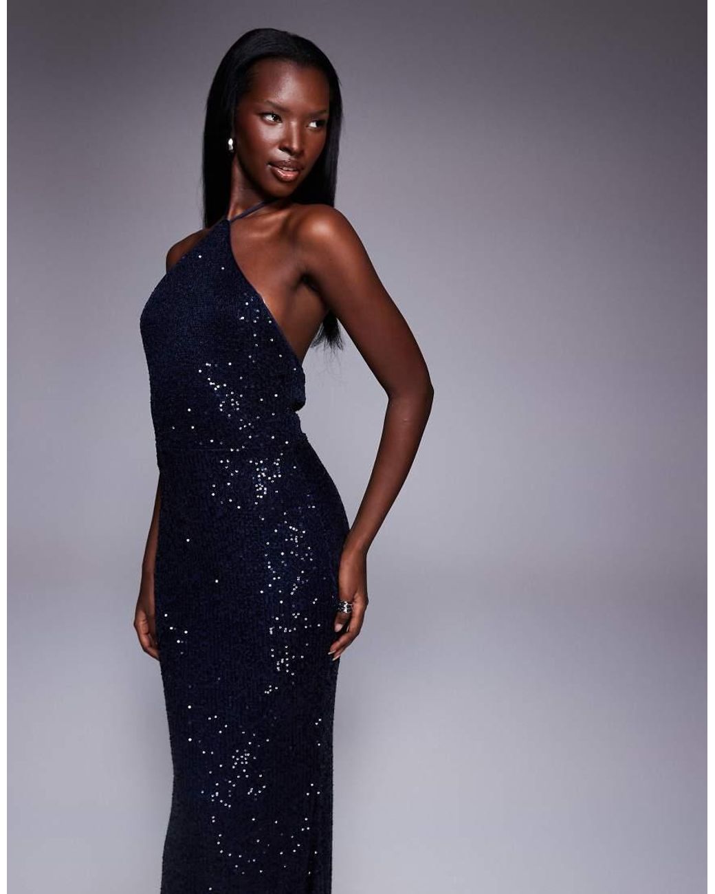 ASOS Blue All Over Sequin Halter Maxi Dress