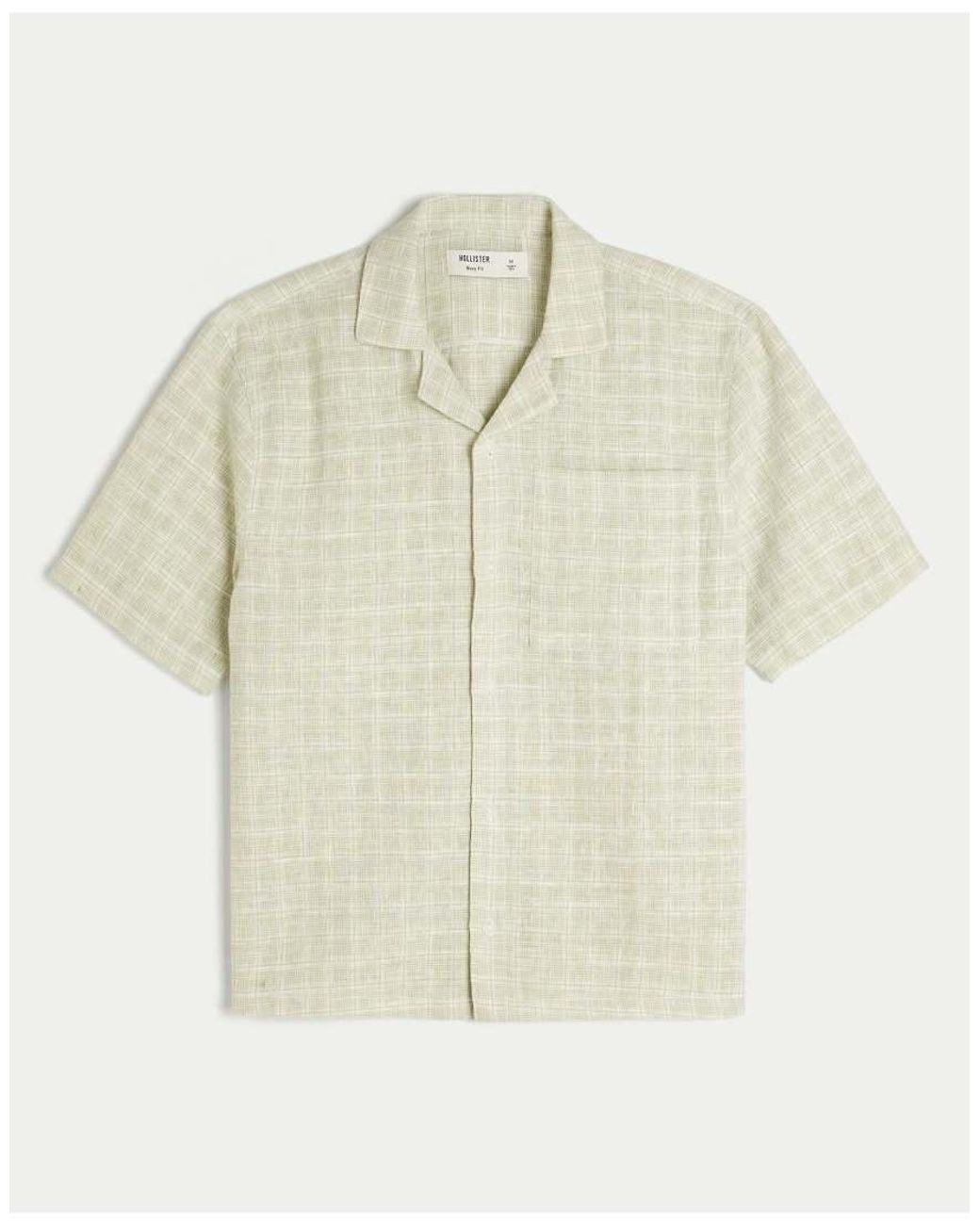 Hollister Natural Boxy Short-Sleeve Textured Button-Through Shirt for men