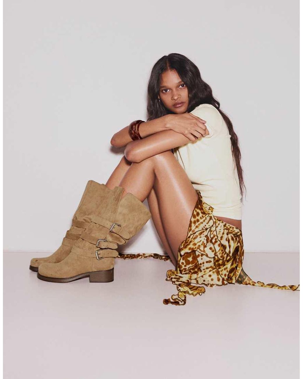 Bershka Natural Buckled - Biker Boots