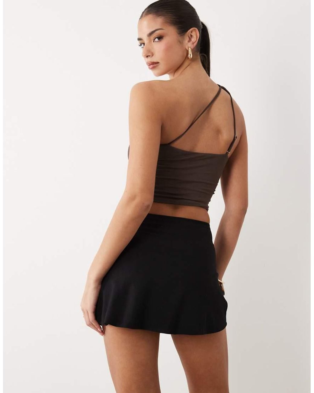 Oh Polly Brown Modal One Shoulder Open Back Top