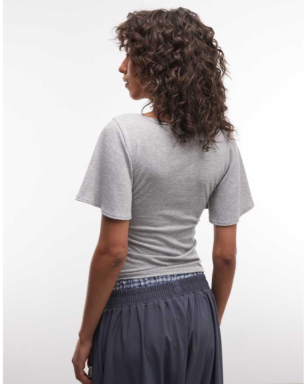 Collusion Gray Deep V Neck Batwing Top