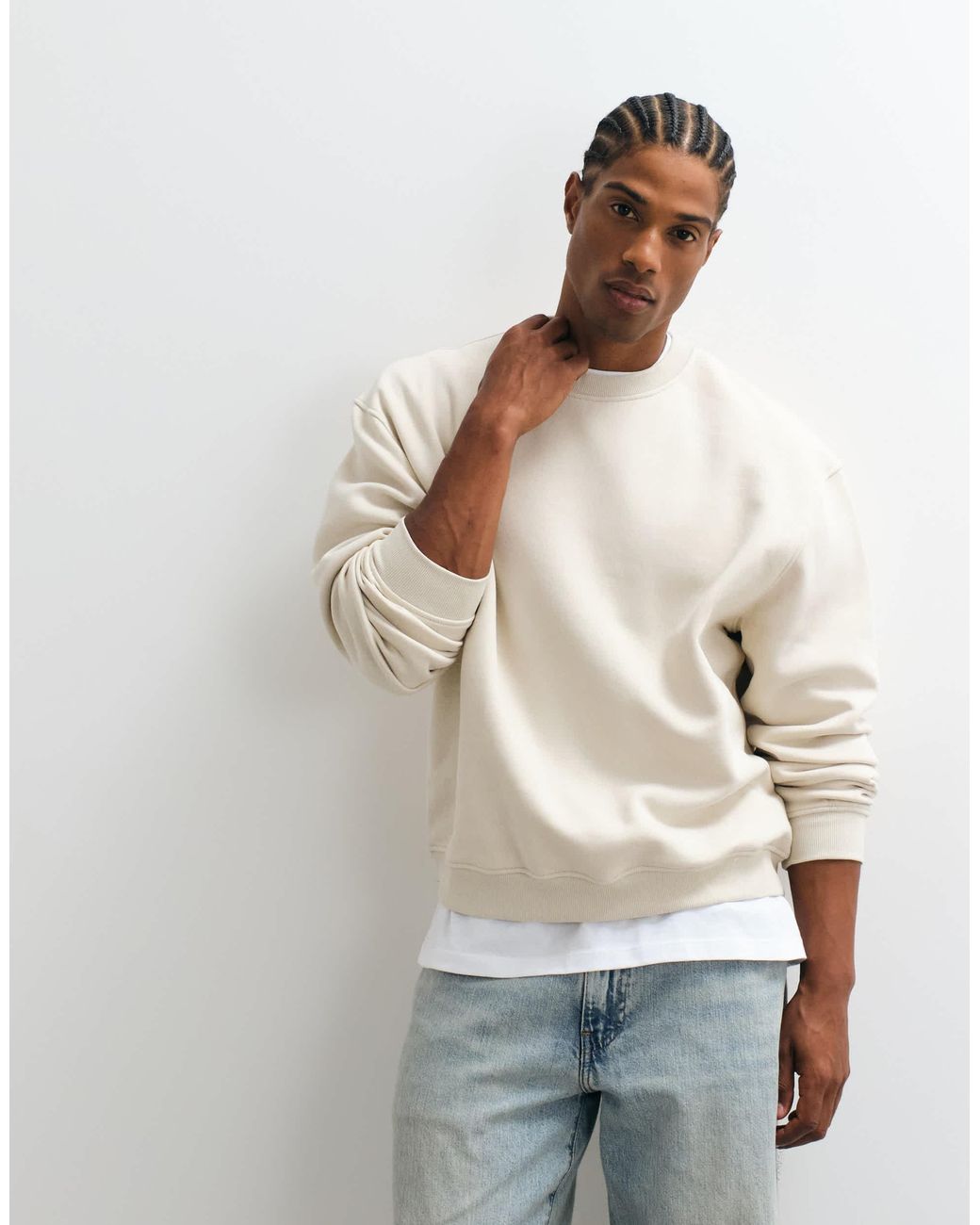 ASOS – kastiges basic-sweatshirt in White für Herren