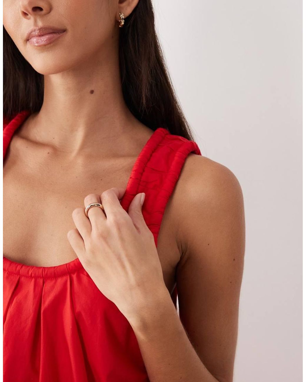 ASOS Red Poplin Scoop Ruched Neck Mini Sundress
