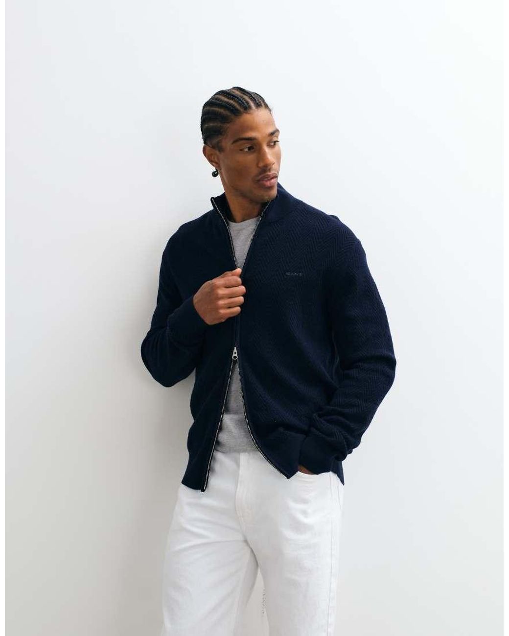 Gant Blue Herringbone Zip Cardigan for men
