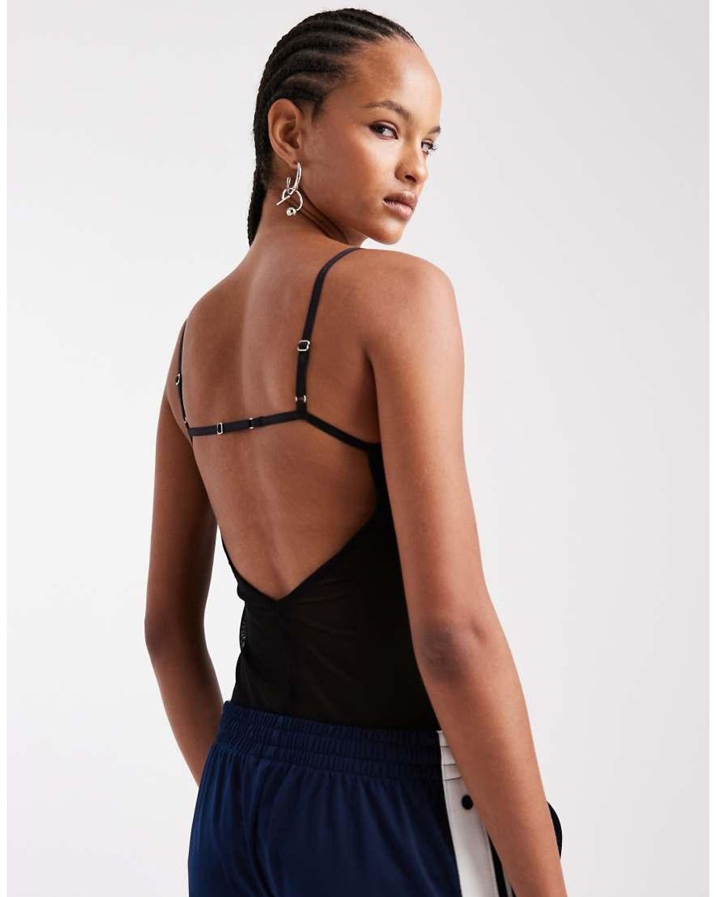 ASOS Blue Sheer Mesh Mix Panel Detail Bodysuit