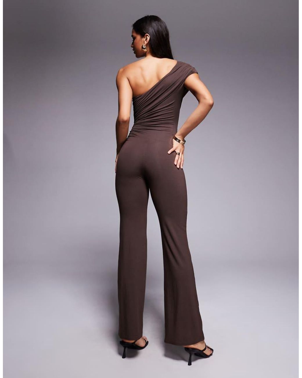 Oh Polly Purple Asymmetric Shoulder Jumpsuit