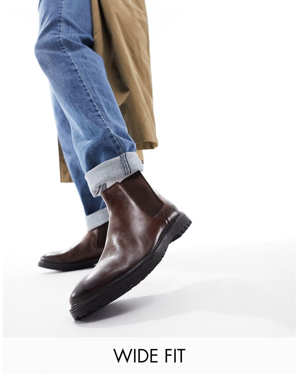 Dune Wide Fit Chunky Leather Chelsea Boots in Blue for Men Lyst