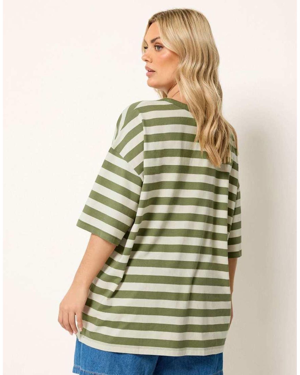 Yours Clothing Green Boxy Stripe T-Shirt