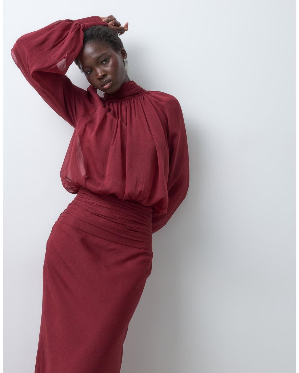 ASOS Asos Design Tall High Neck Drape Chiffon Maxi Dress With Neck Tie ...