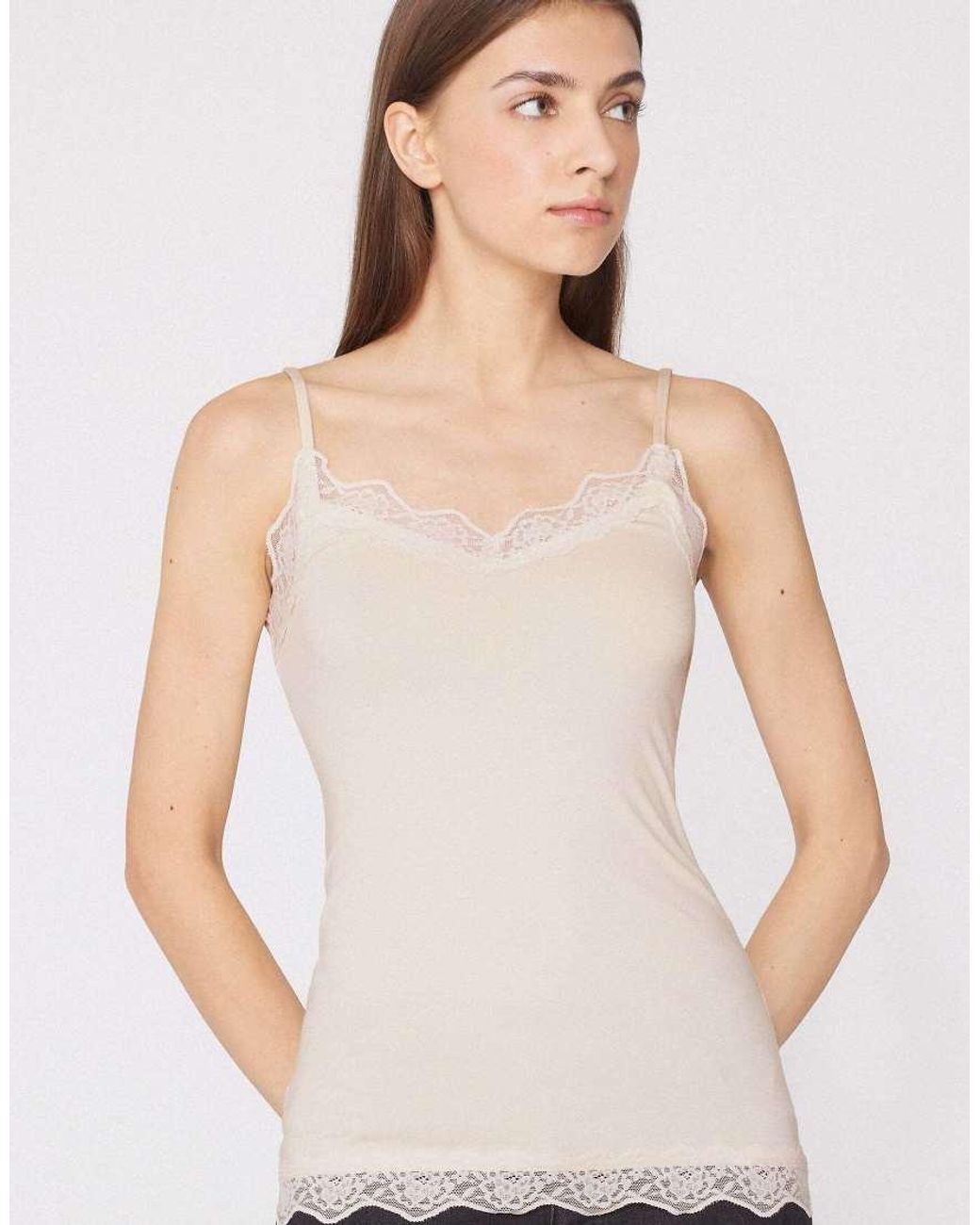 Tezenis White Viscose And Lace Camisole