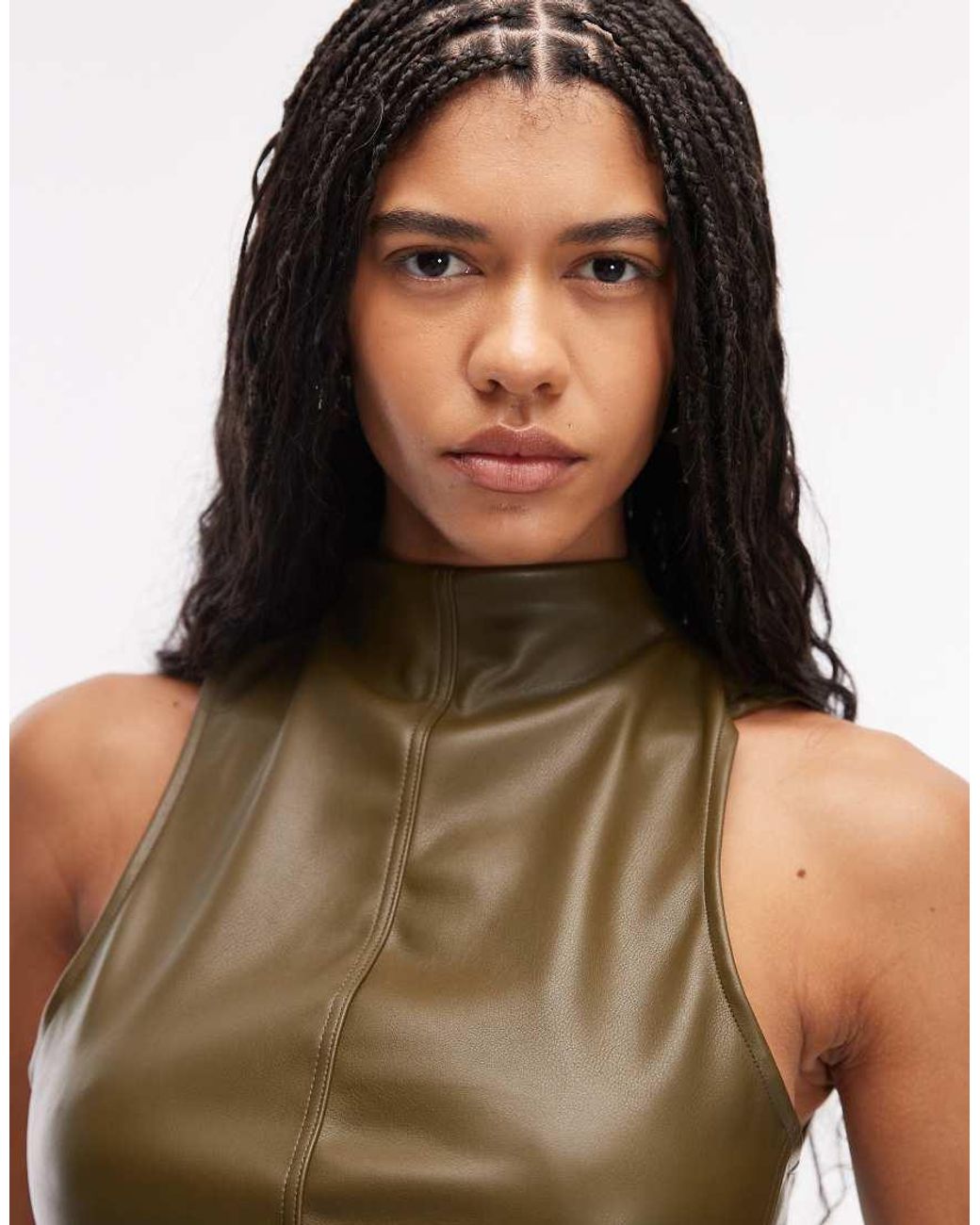ASOS Green Pu High Neck Top