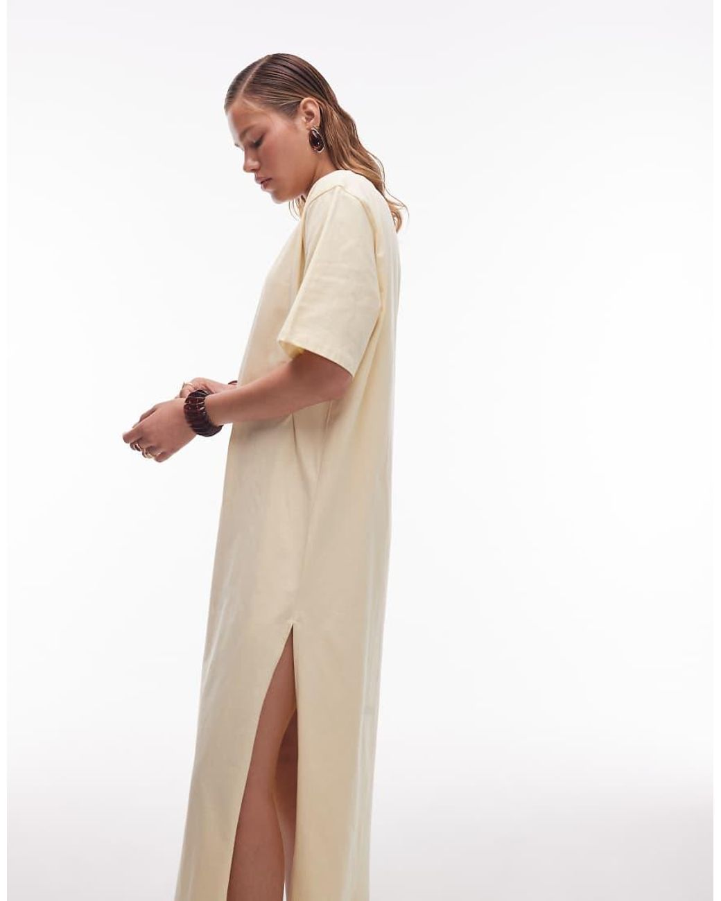 ASOS Oversized Maxi T-Shirtjurk Met Lange Pasvorm in het White