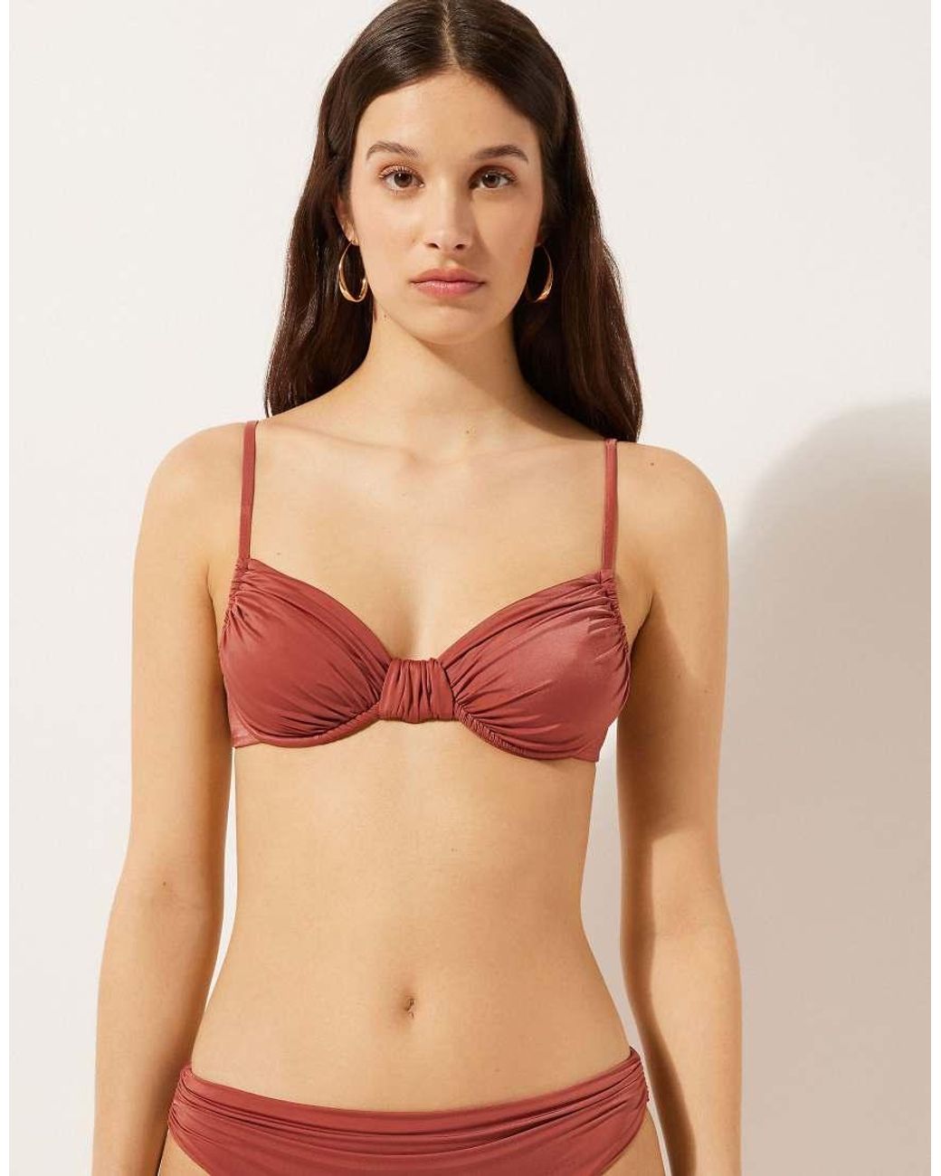 Calzedonia Red Fuller Bust Balconette Bikini Top Shiny Satin