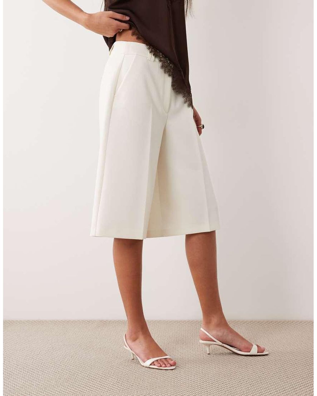 ASOS Natural Wide Leg Clean Bermuda Shorts