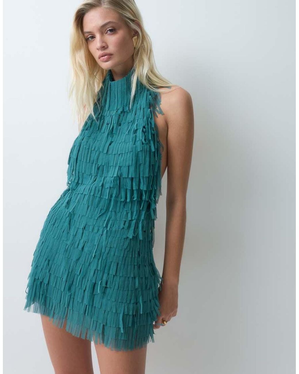 ASOS Blue Ribbon Fringe Halter Mini Dress