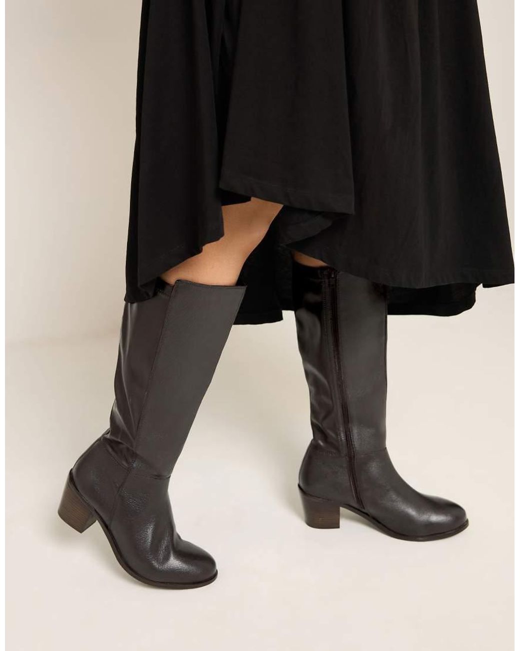 Yours Clothing Black Wide Fit Leather Knee High Boots