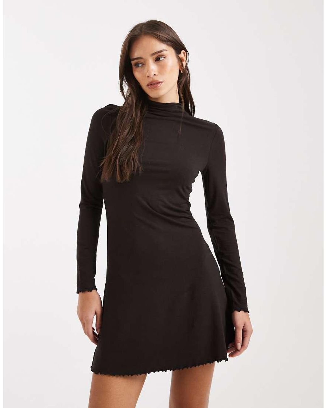Miss Selfridge Black Grown On Neck Fit And Flare Mini Dress
