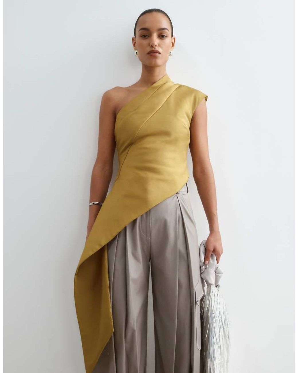 ARRANGE White One Shoulder Drape Top