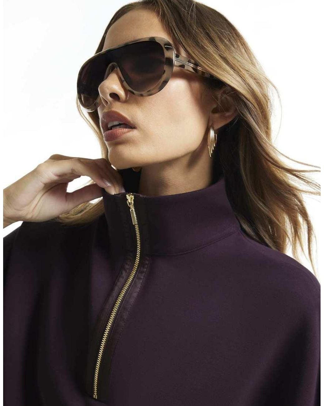 River Island Blue Burgundy Premium Funnel Neck Sweatshirt