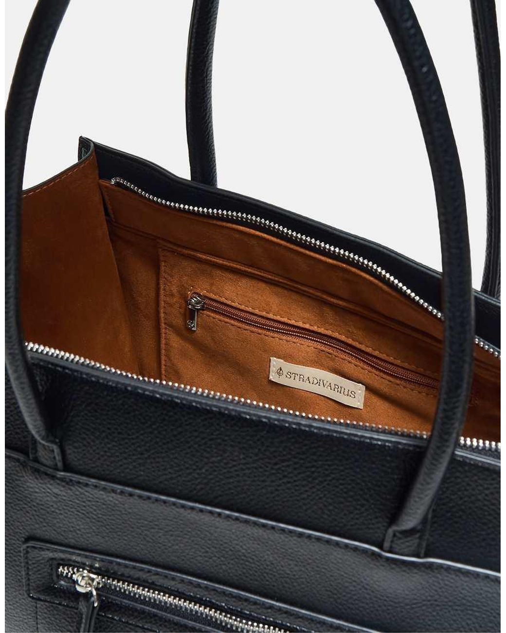 Stradivarius Black Shopper Bag With Pocket