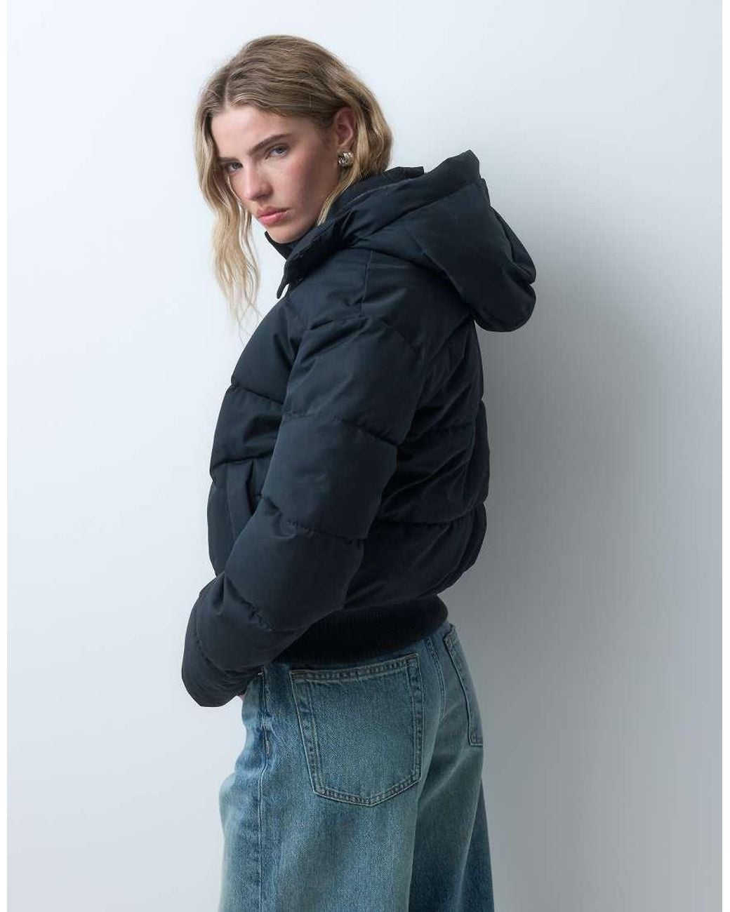 Hollister Gray Oversized Puffer Jacket With Hood