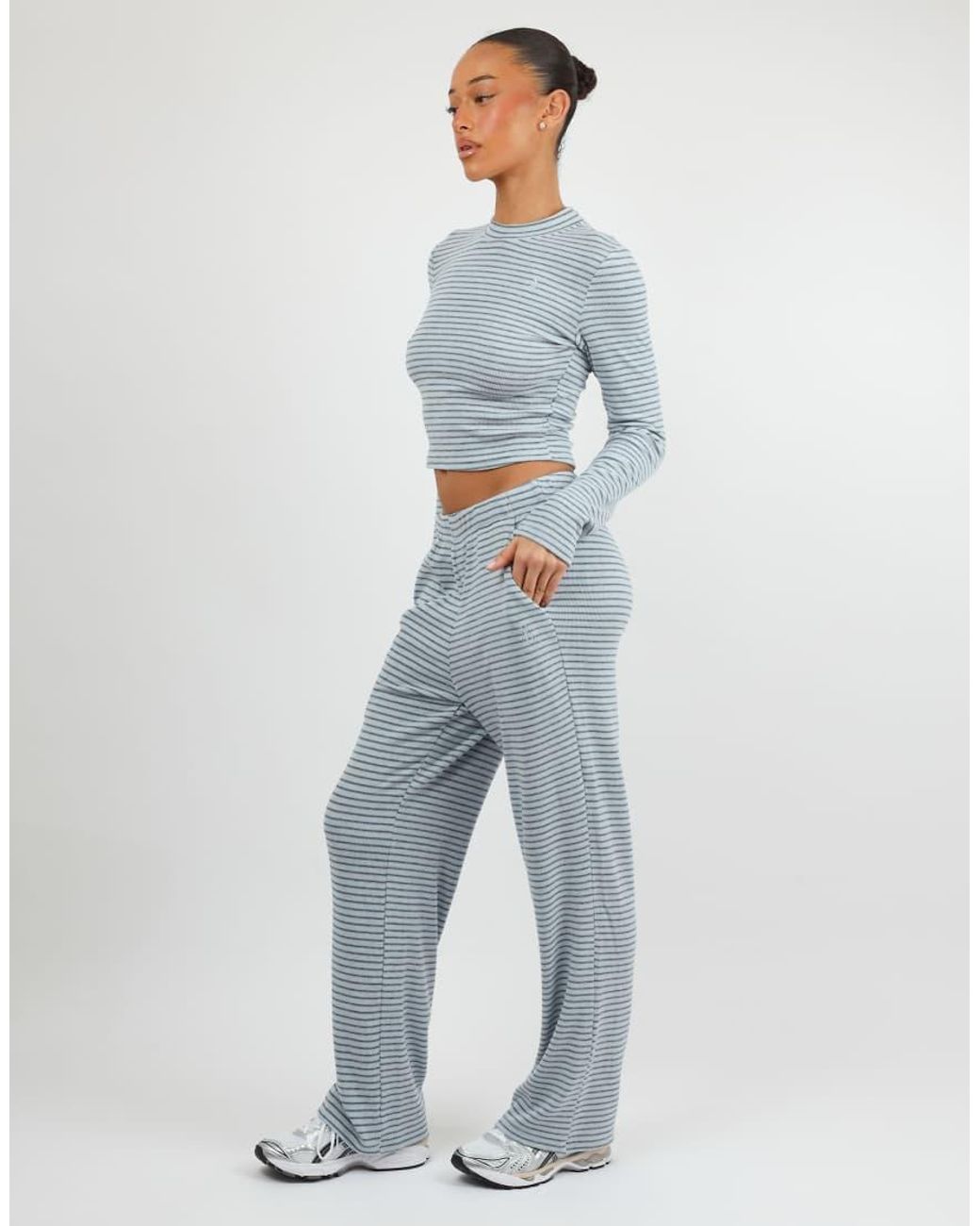 SIMMI Blue Monique Soft Stripe Fine Ribbed Long Sleeve Top
