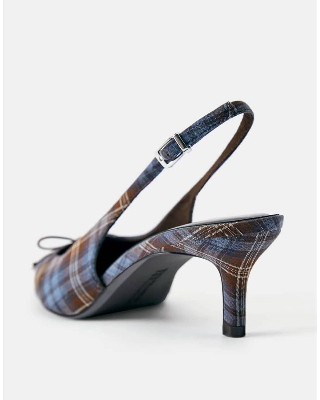 Pull&Bear White Check Slingback Heels