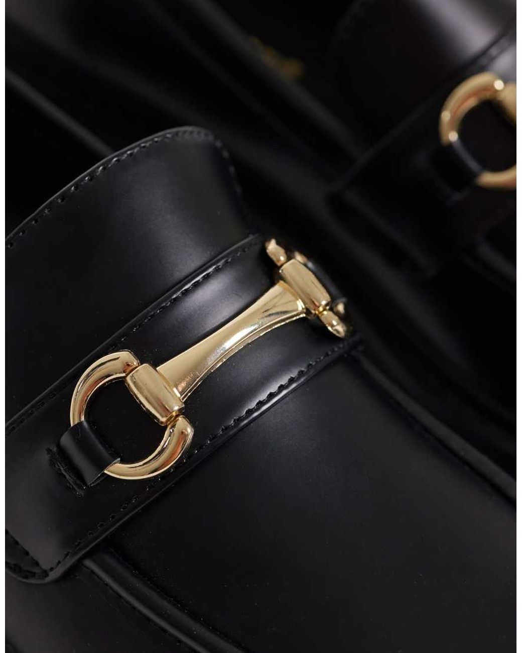 London Rebel Black peggy Metal Trim Chunky Loafers