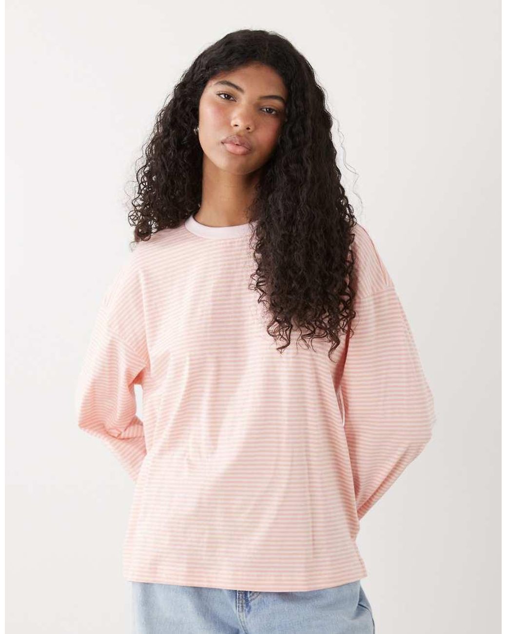 Monki Pink Oversized Longsleeved T-shirt With Side Slits
