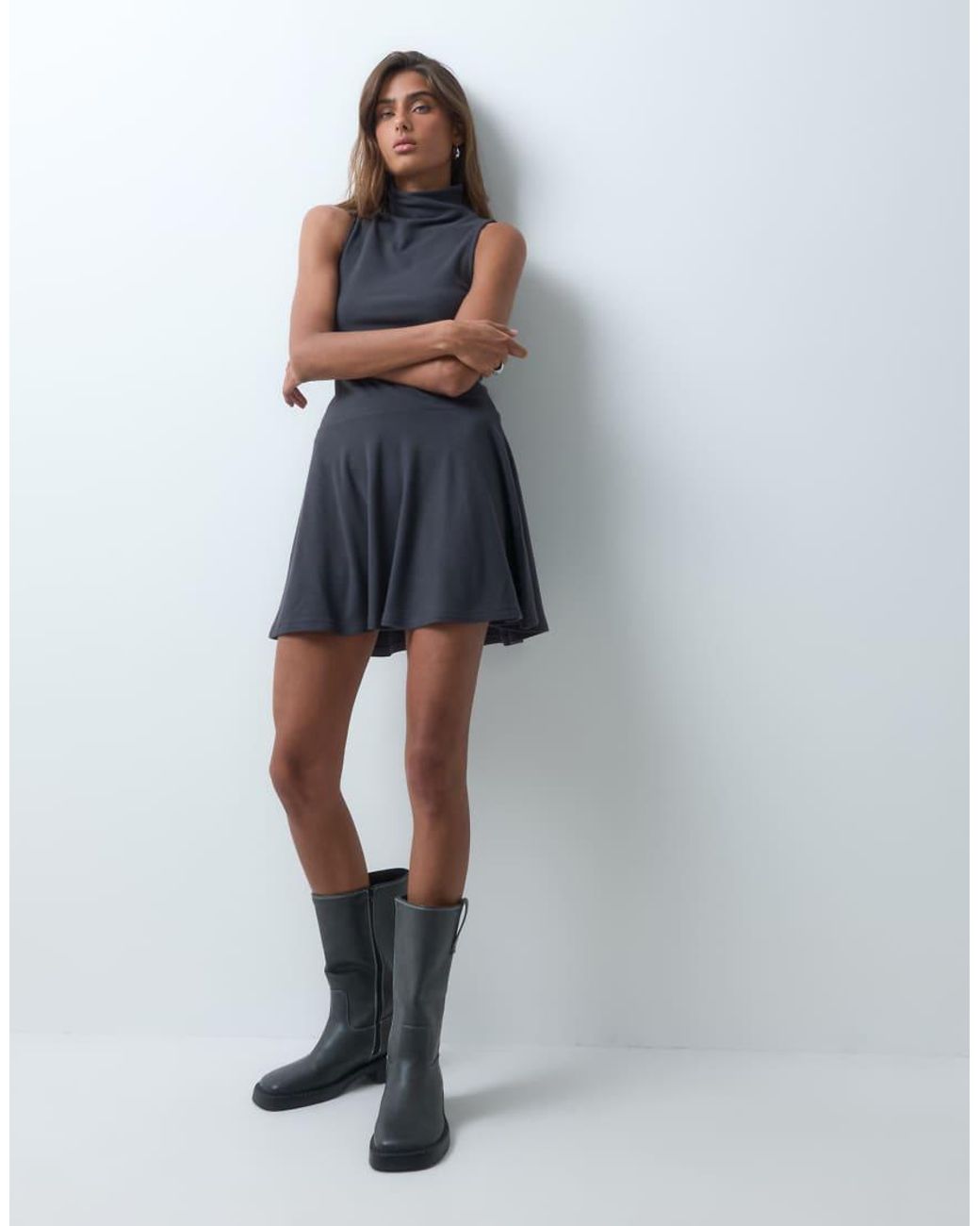 ASOS Gray Supersoft Circle Skirted Mini Dress